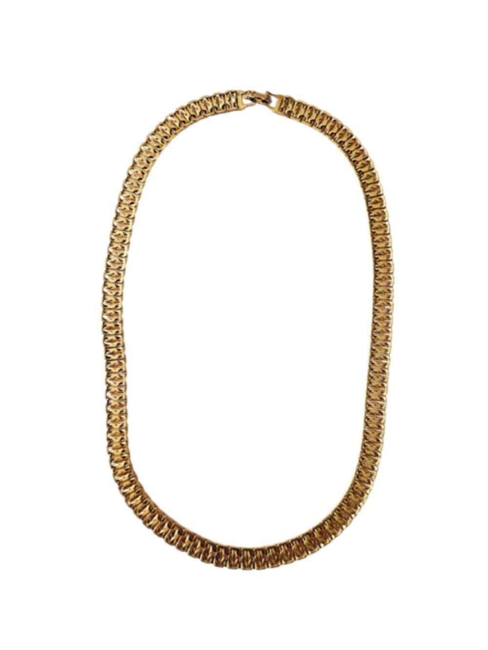 Gold Tone Mesh Chain Choker Necklace Wide Flat Link Statement Collar Jewelry